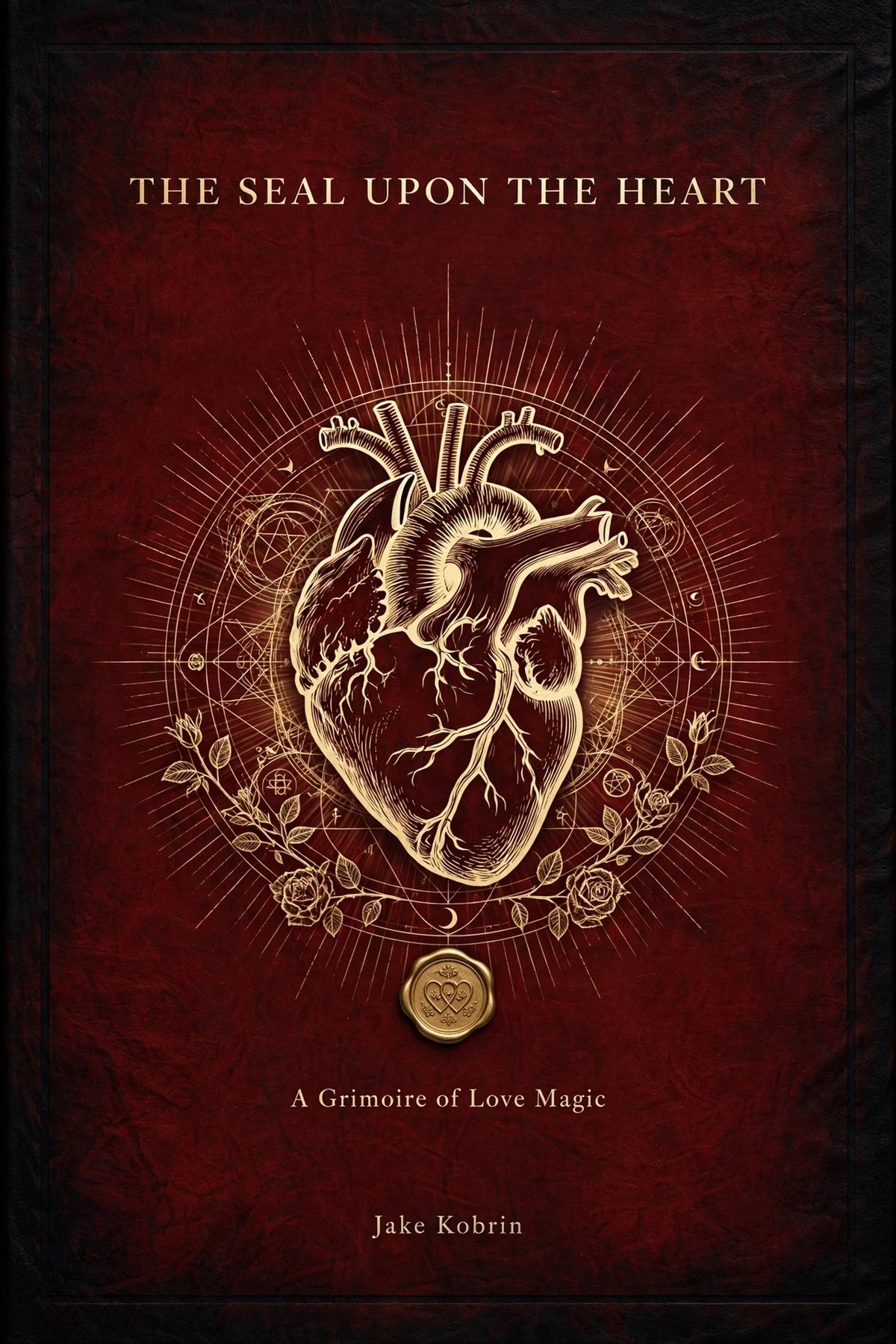 The Seal upon the Heart cover: a gold anatomical heart within a magical seal on oxblood leather