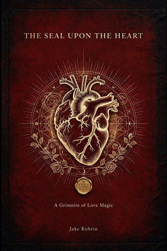 The Seal upon the Heart cover: a gold anatomical heart within a magical seal on oxblood leather